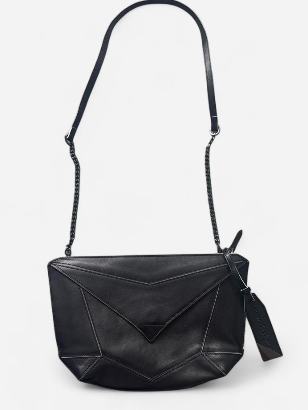 Black Leather Envelope Crossbody Bag